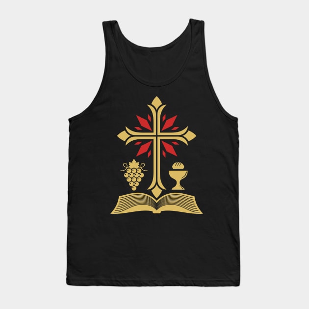 Cross, open bible, holy grail and vine. Tank Top by Reformer